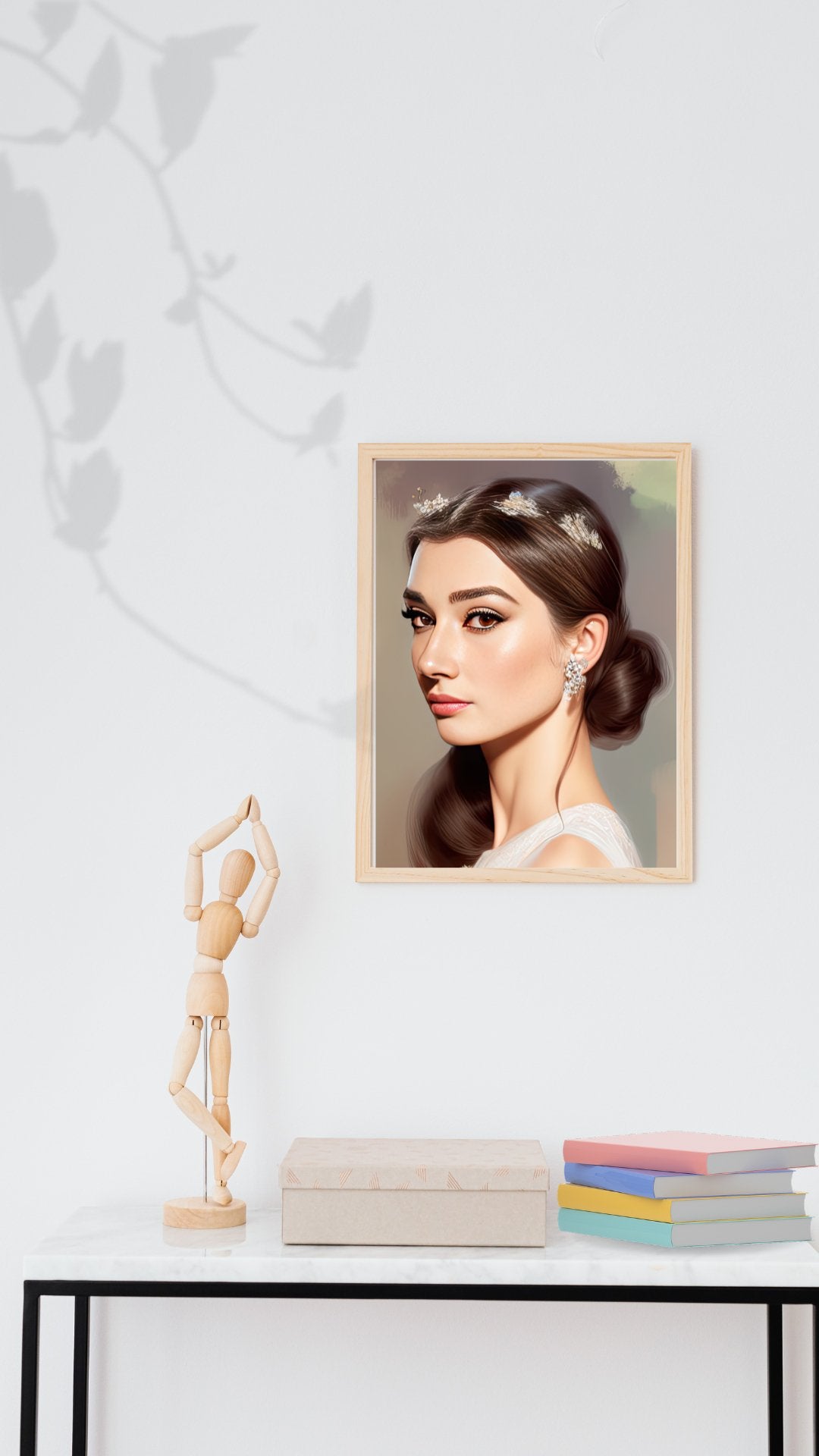 Diamond Elegance: Audrey Hepburn in Timeless Grace, digital art print, wall decoration
