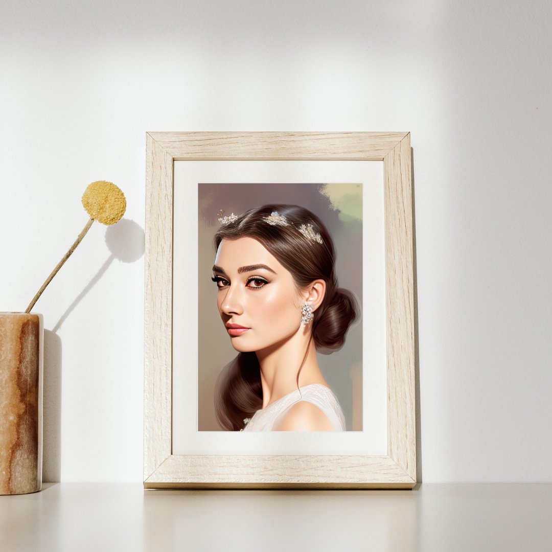 Diamond Elegance: Audrey Hepburn in Timeless Grace, digital art print, gift, ai art