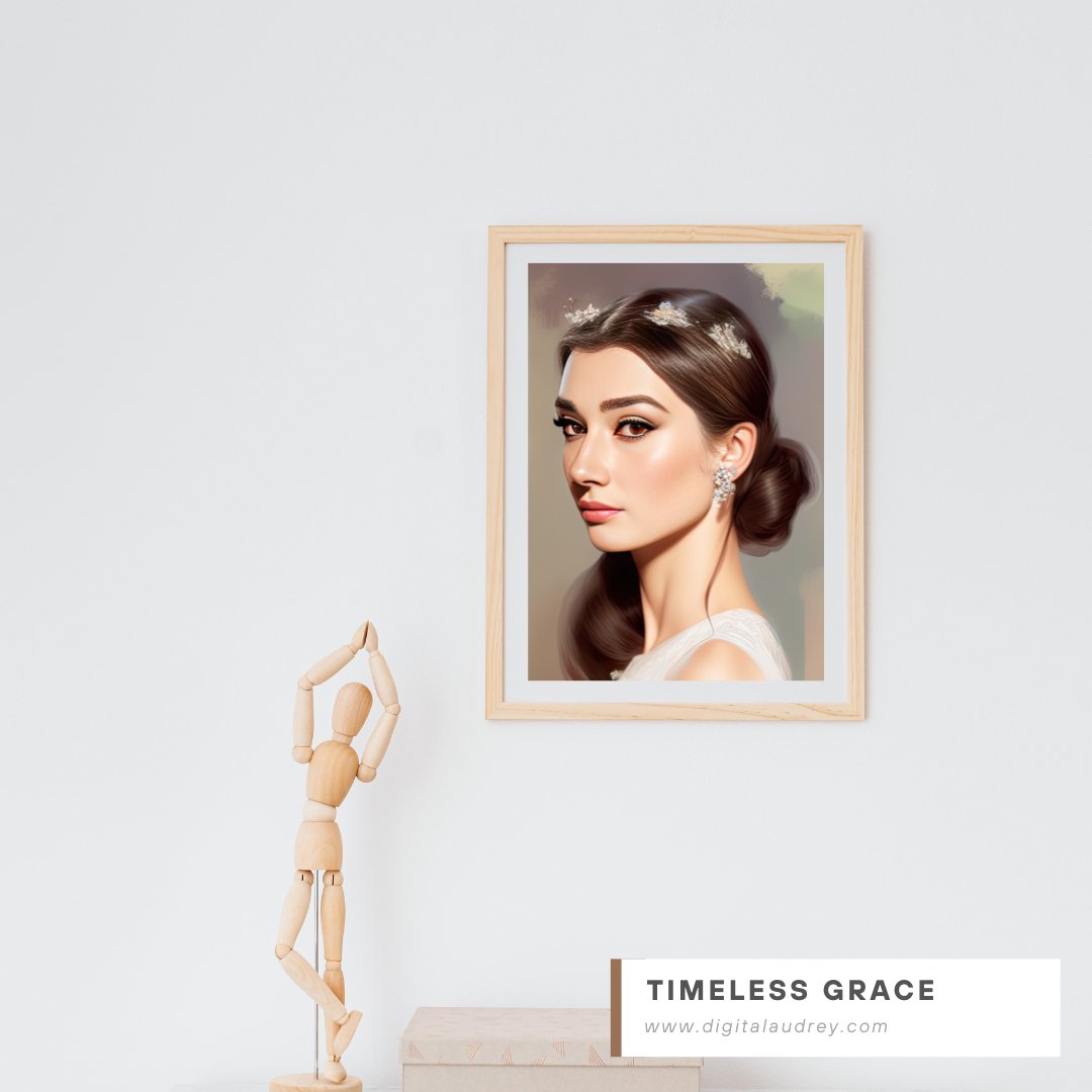 Diamond Elegance: Audrey Hepburn in Timeless Grace, digital art print, home decoration