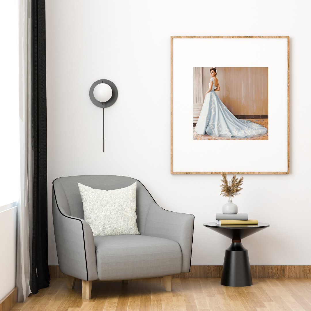 Digital Print: Enchanted Azure: Audrey Hepburn in Blue - Digital Audrey Hepburn Art Collective, bridal art, wedding theme art, gift, decor