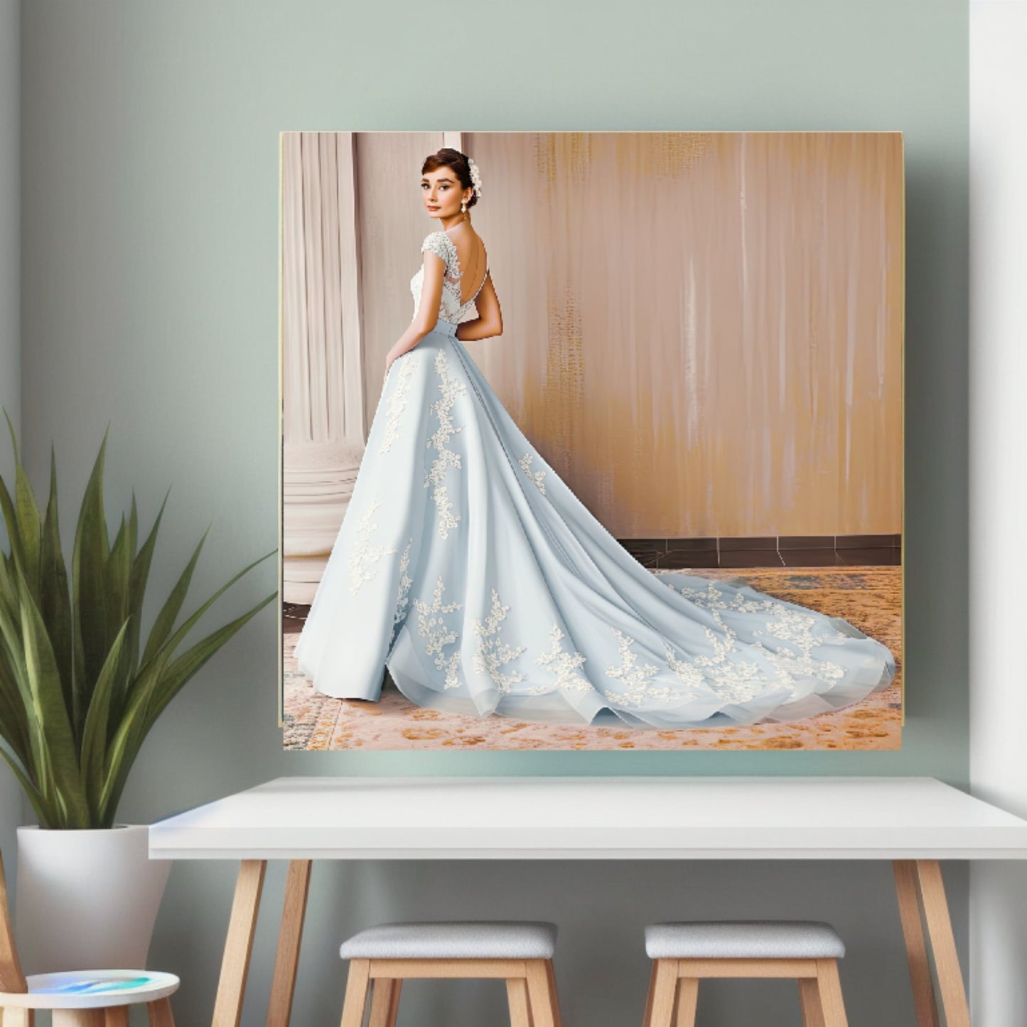 Digital Print: Enchanted Azure: Audrey Hepburn in Blue - Digital Audrey Hepburn Art Collective, bridal art, wedding theme art, gift