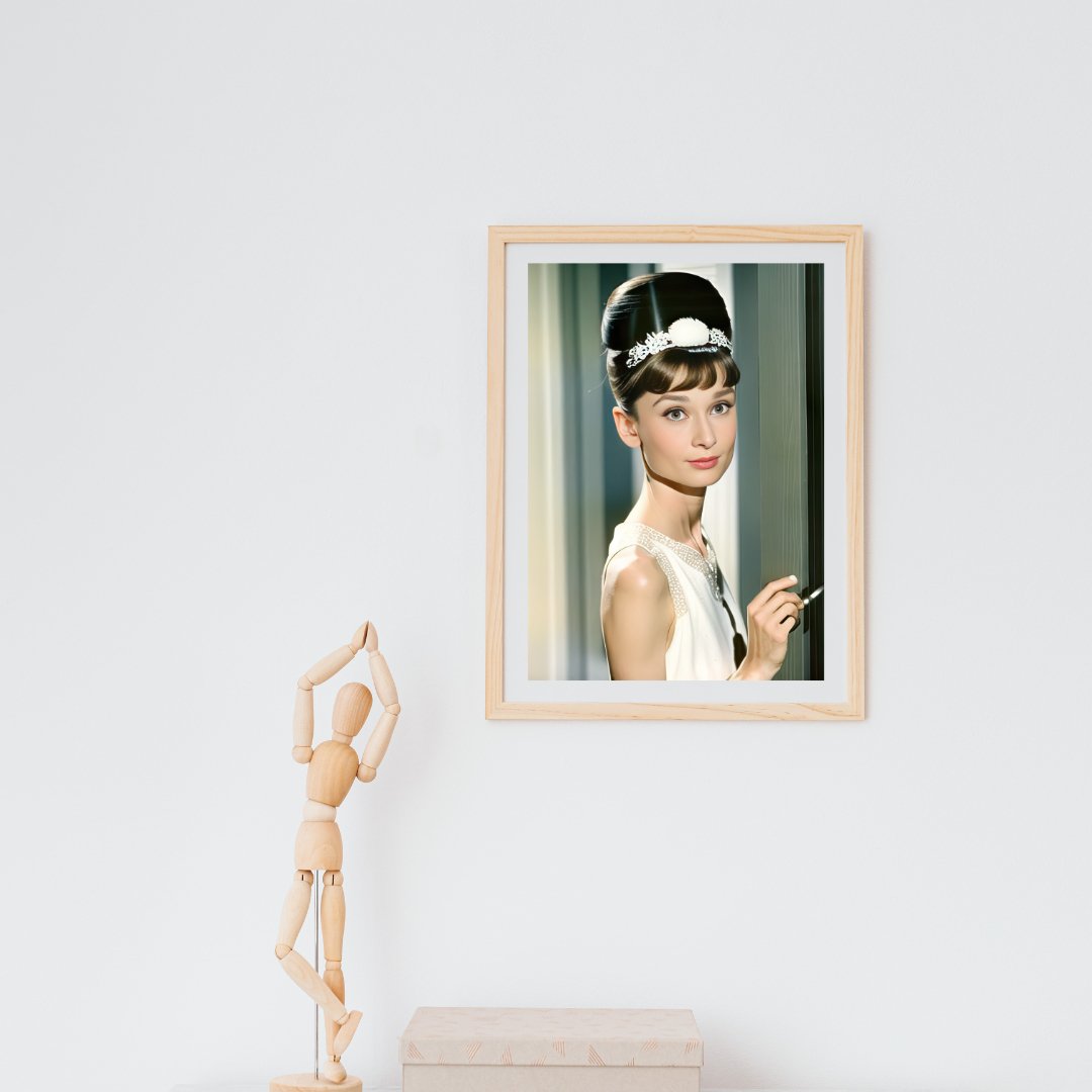 Digital Print: Eternal Elegance: Audrey in Casual White - Digital Audrey Hepburn Art Collective, classic themed, wall art, portrait, hollywood