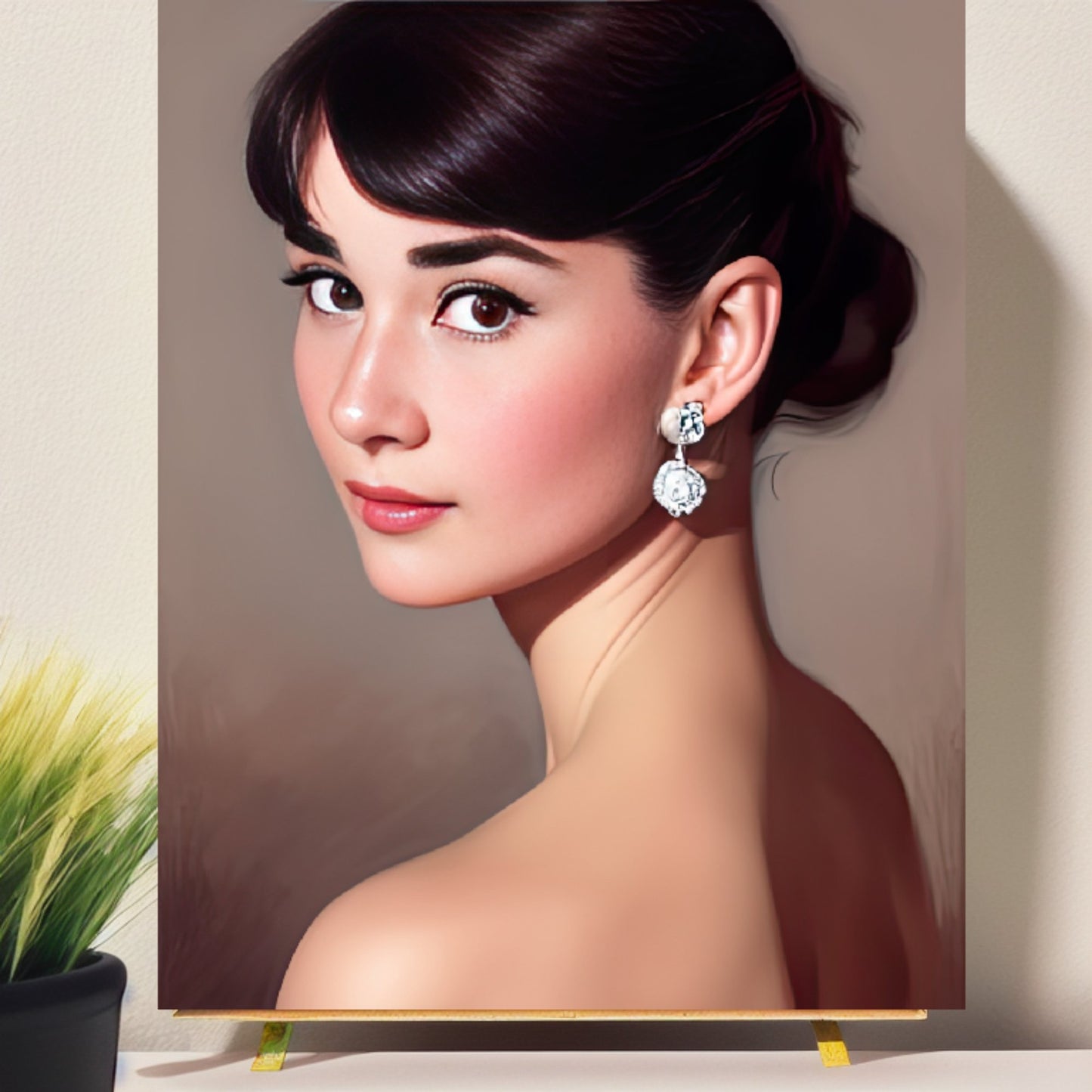 Digital Print: Ethereal Audrey Hepburn: A Portrait of Pure Radiance - Digital Audrey Art Collective, gift, decor, wallart, portrait, hollywood, canvas