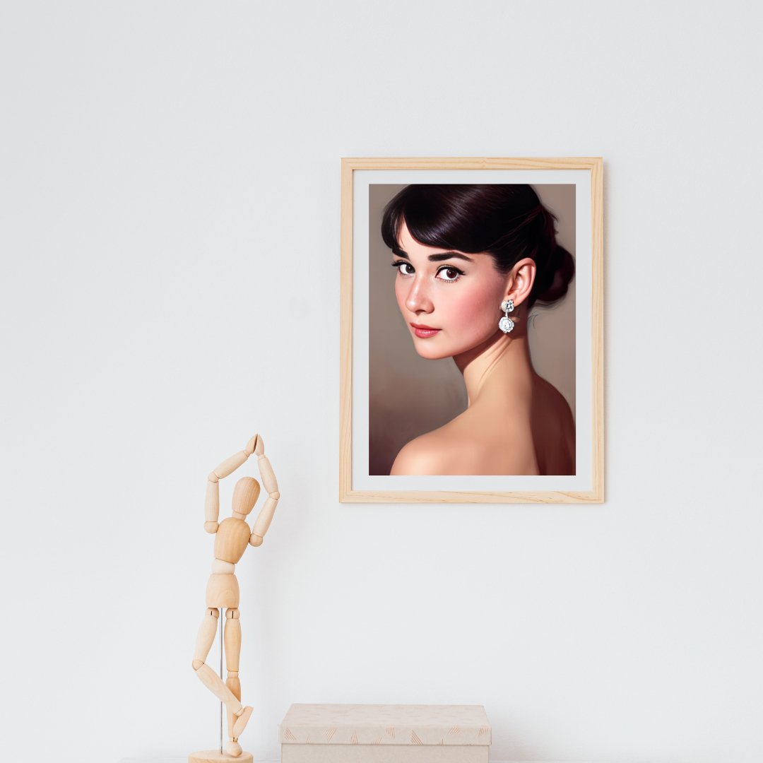 Digital Print: Ethereal Audrey Hepburn: A Portrait of Pure Radiance - Digital Audrey Art Collective, gift, decor, wallart, portrait, hollywood