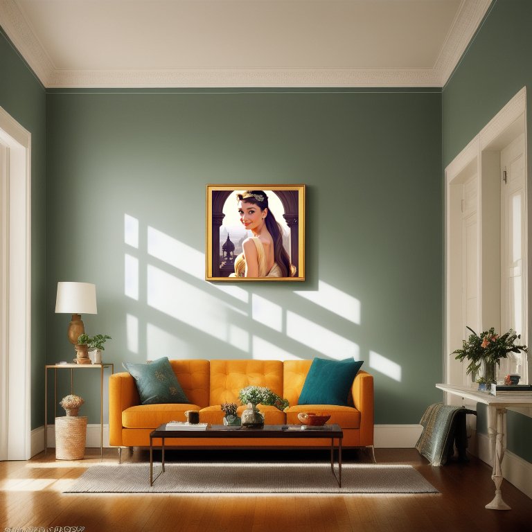 Digital Print: Impressionist Majesty: Audrey Hepburn's Golden Cascade, Digital y Art Print , Decor, Office Decor, Living Room Decor