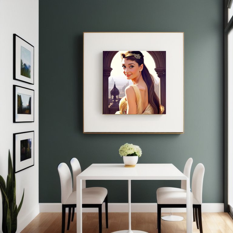 Digital Print: Impressionist Majesty: Audrey Hepburn's Golden Cascade, Digital y Art Print , Home Decor, Office Decor