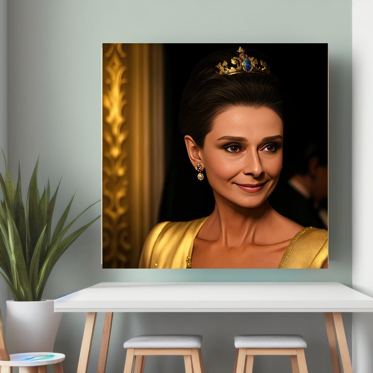 Digital Print: Regal Resplendence: Audrey Hepburn as the Majestic Monarch ,Print Art, Decoration, Gift, Home, Office, Retail, Canvas Art