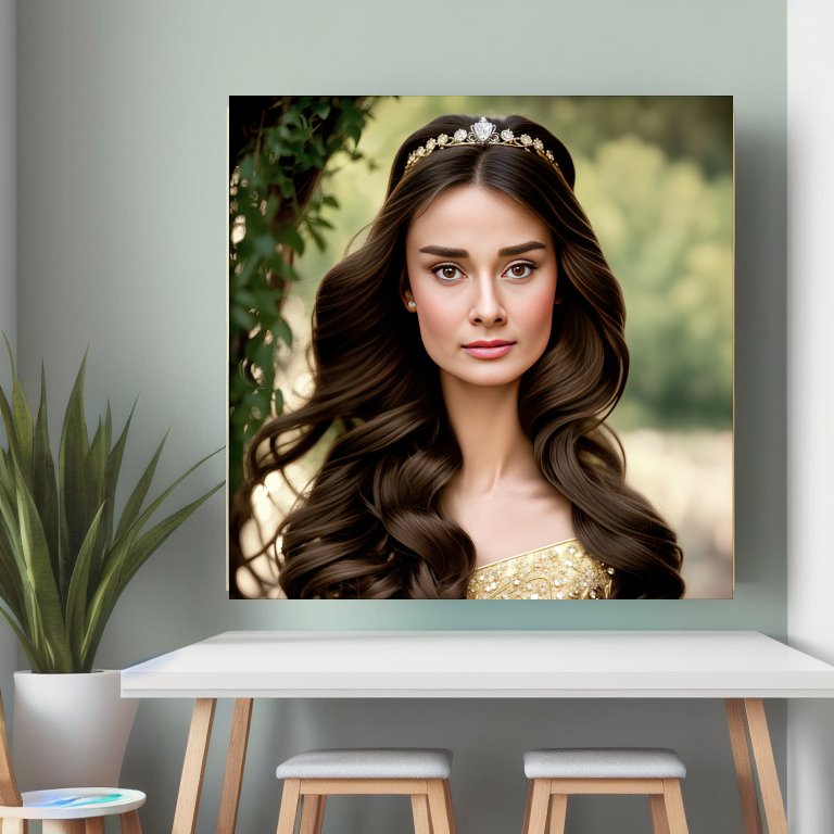 Digital Print: Royal Radiance: Audrey Hepburn in Garden Serenity, Art Print, Canvas Art, Gift, Decor, Luxury