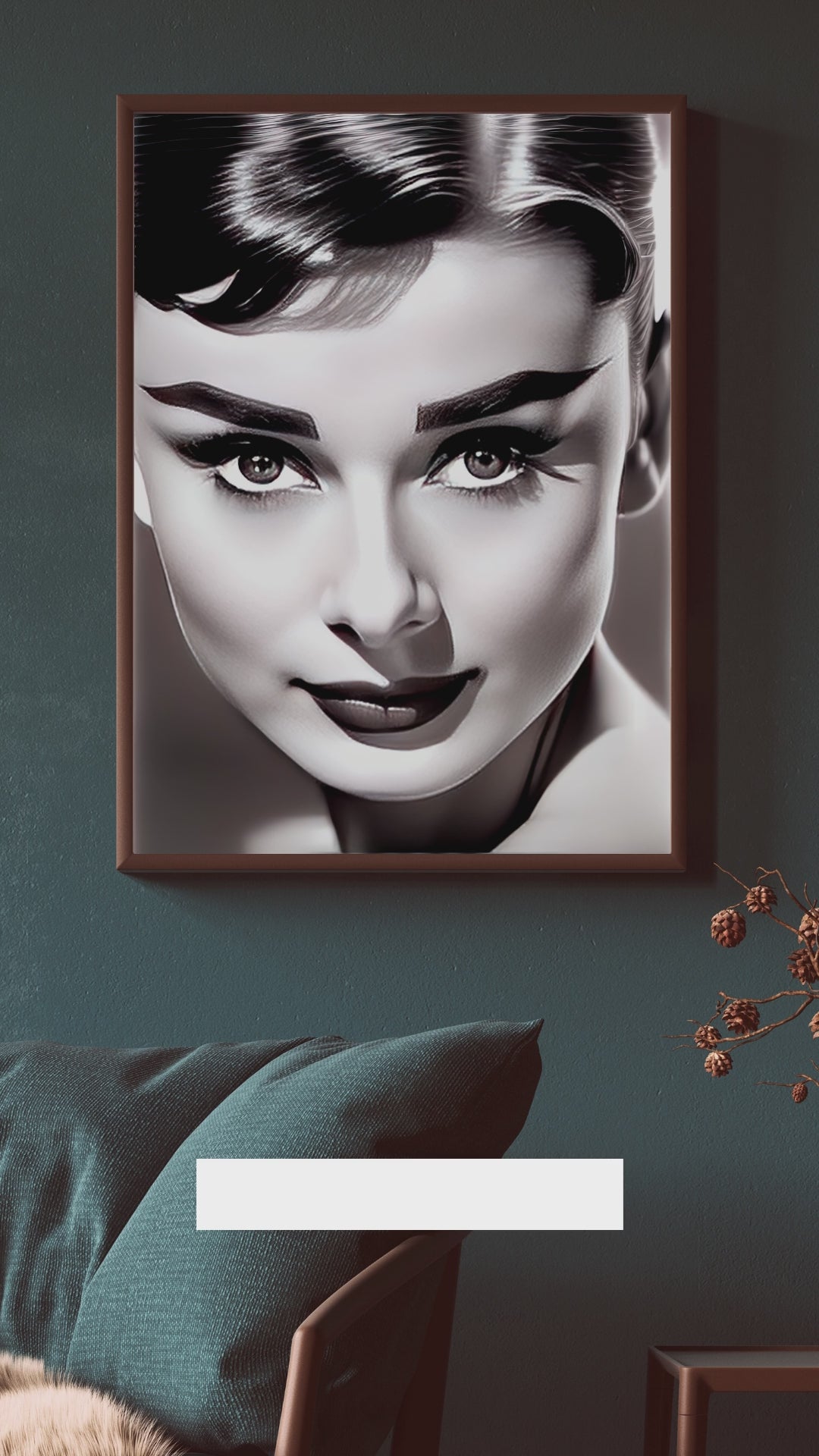 Digital Art Print: Graphite Glimpse: Audrey's Enigmatic Essence - Digital Audrey Hepburn Art Collective, closeup face, timeless portrait, fashion art, monochrome painting, decor, gift, museum, gallery showcase, corporate art, office art