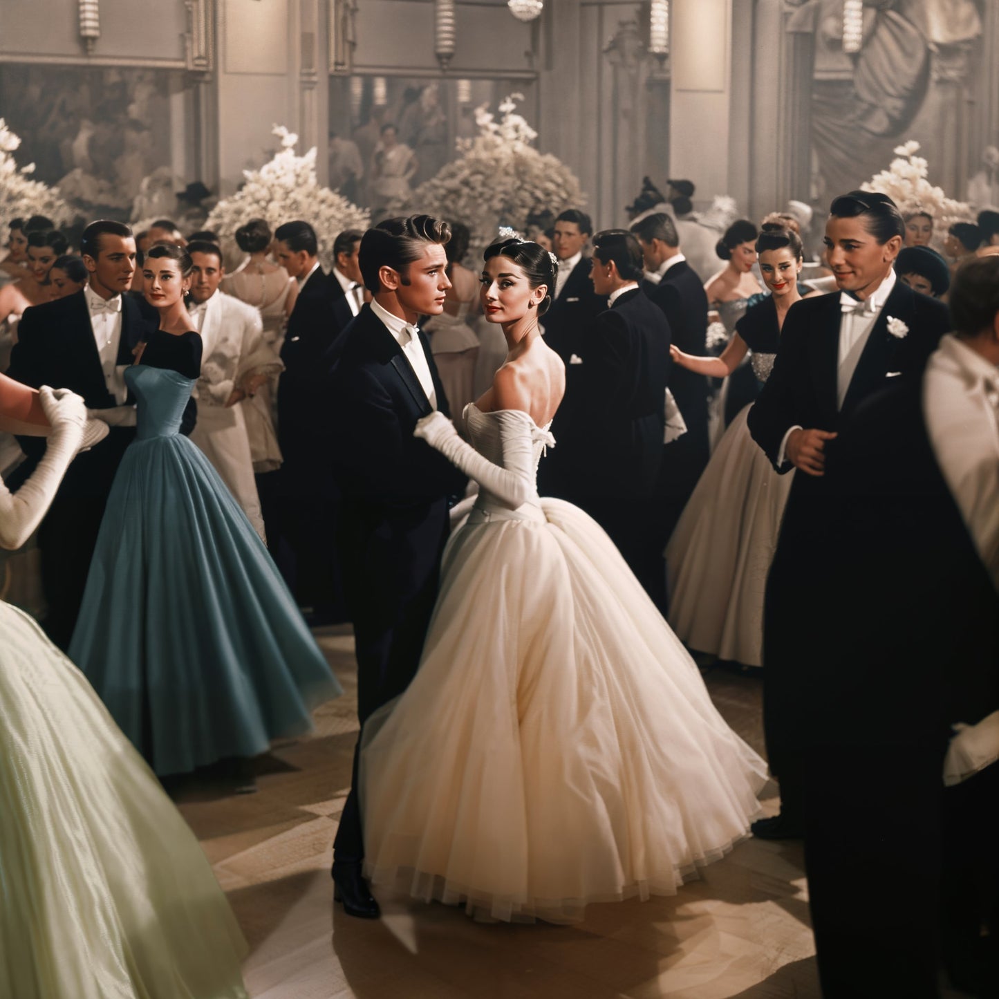 Dance of Envy: A Timeless Waltz of Audrey Hepburn & James Dean, digital art print