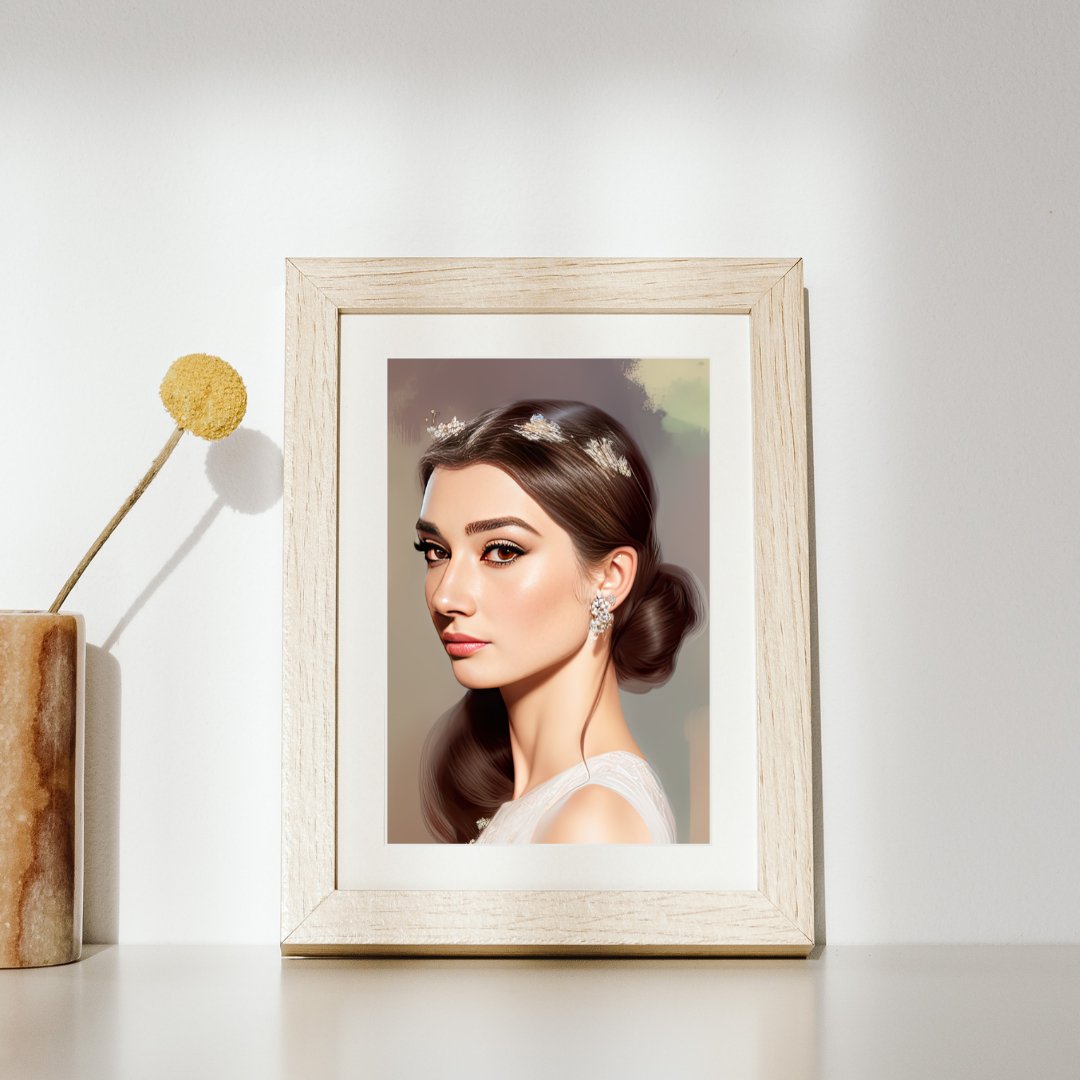  Diamond Elegance: Audrey Hepburn in Timeless Grace, digital art print, gift, ai art