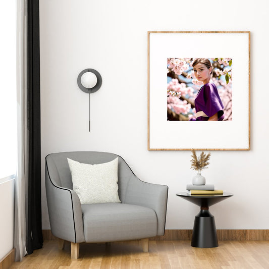 Digital Print: Sakura Embrace: Audrey Hepburn in Post-Blossom Tranquility, Digital Audrey, Art Print, Gift, Japan, さくら, decor