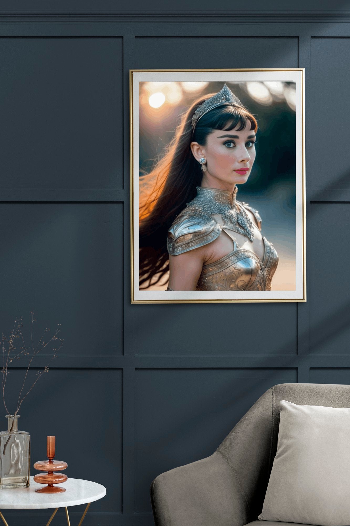 Digital Print: Silveria's Radiance: Audrey Hepburn - The Knight of Elegance and Valor, Digital Audrey, Print Art, Fantasy Art, Hollywood, Celebrity, Gift, Decor, Lounge Decor