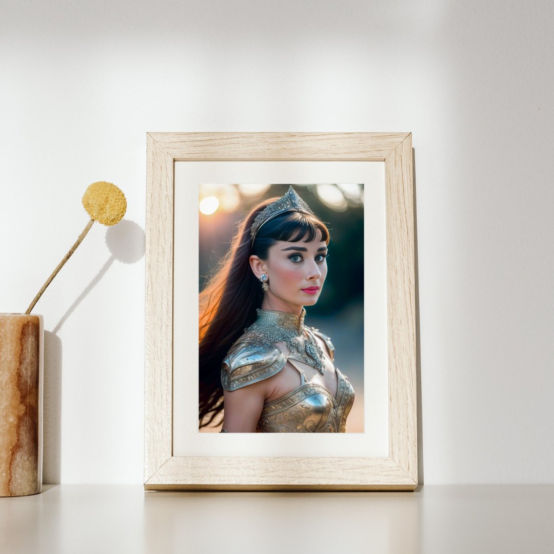 Digital Print: Silveria's Radiance: Audrey Hepburn - The Knight of Elegance and Valor, Digital Audrey, Print Art, Fantasy Art, Hollywood, Celebrity, Gift, Decor, Small Frame