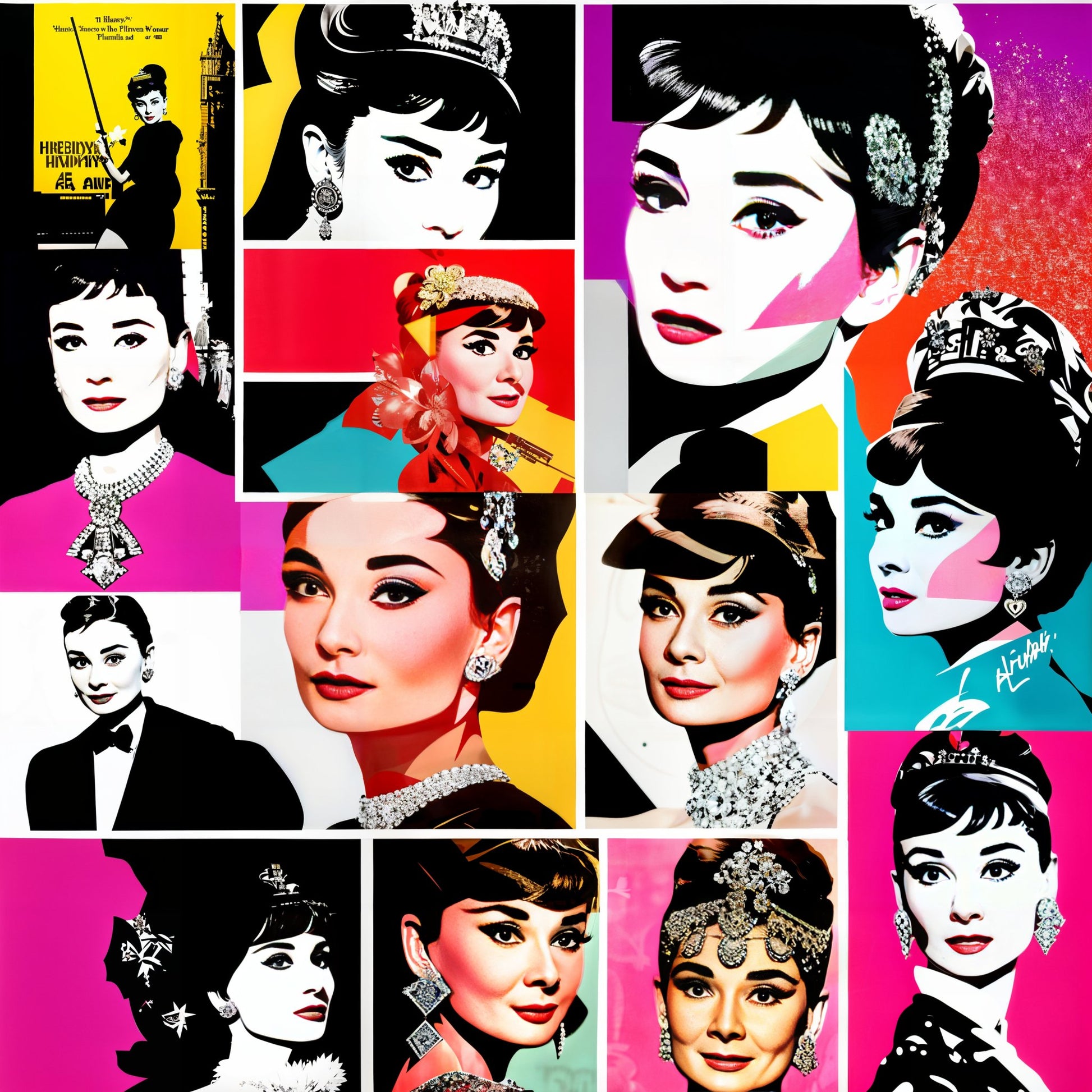 Digital Print: Timeless Legacy - A Vibrant Collage of Cinematic Brilliance and Style, Audrey Hepburn, Pop Art, Hollywood, Celerity,  Digital Audrey, Art Print, Gift, Decor,  Warhol