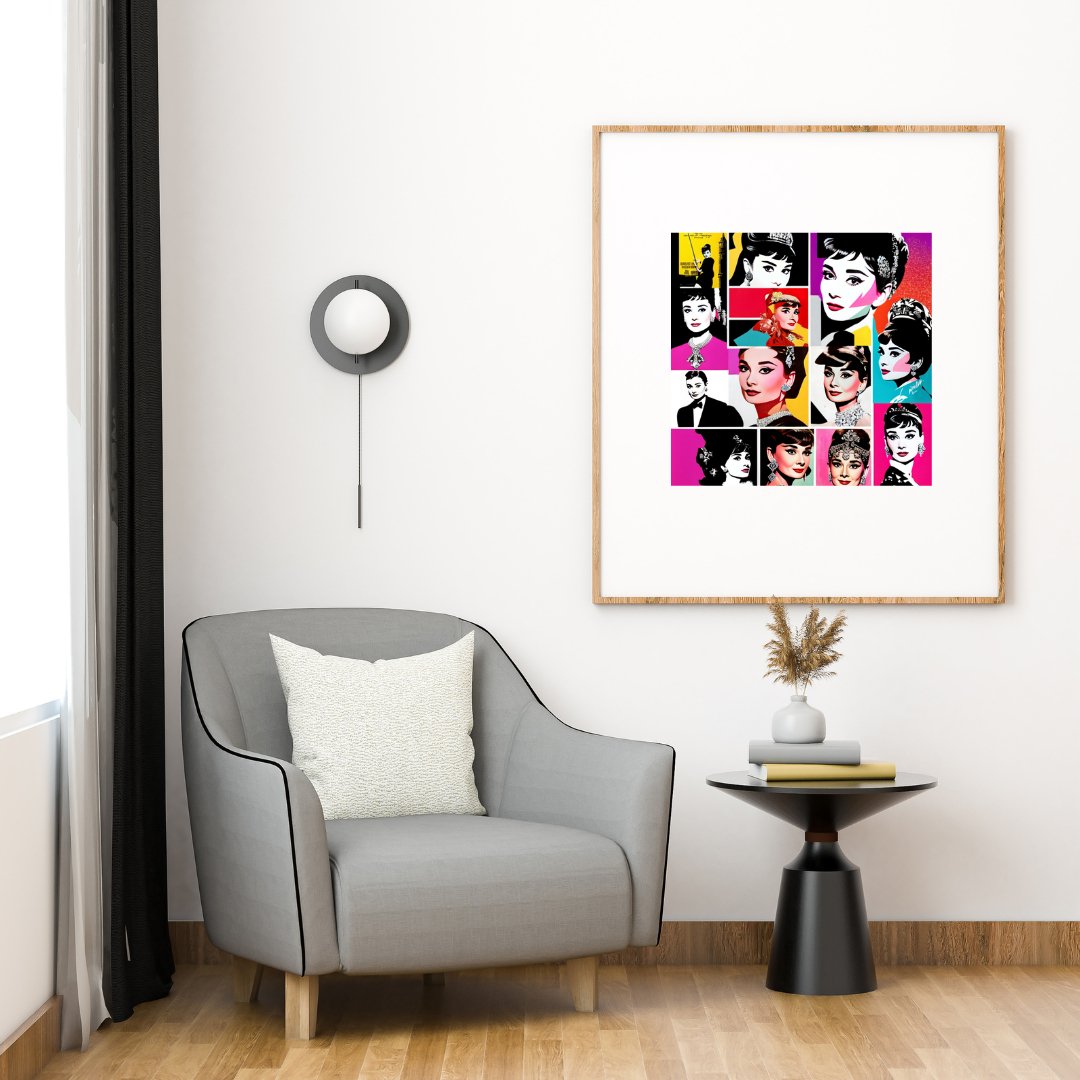 Digital Print: Timeless Legacy - A Vibrant Collage of Cinematic Brilliance and Style, Audrey Hepburn, Pop Art, Hollywood, Celerity,  Digital Audrey, Art Print, Gift, Decor